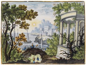 Majolica Tile. Ideal Landscape with Palace Buildings by Unbekannt Unbekannt
